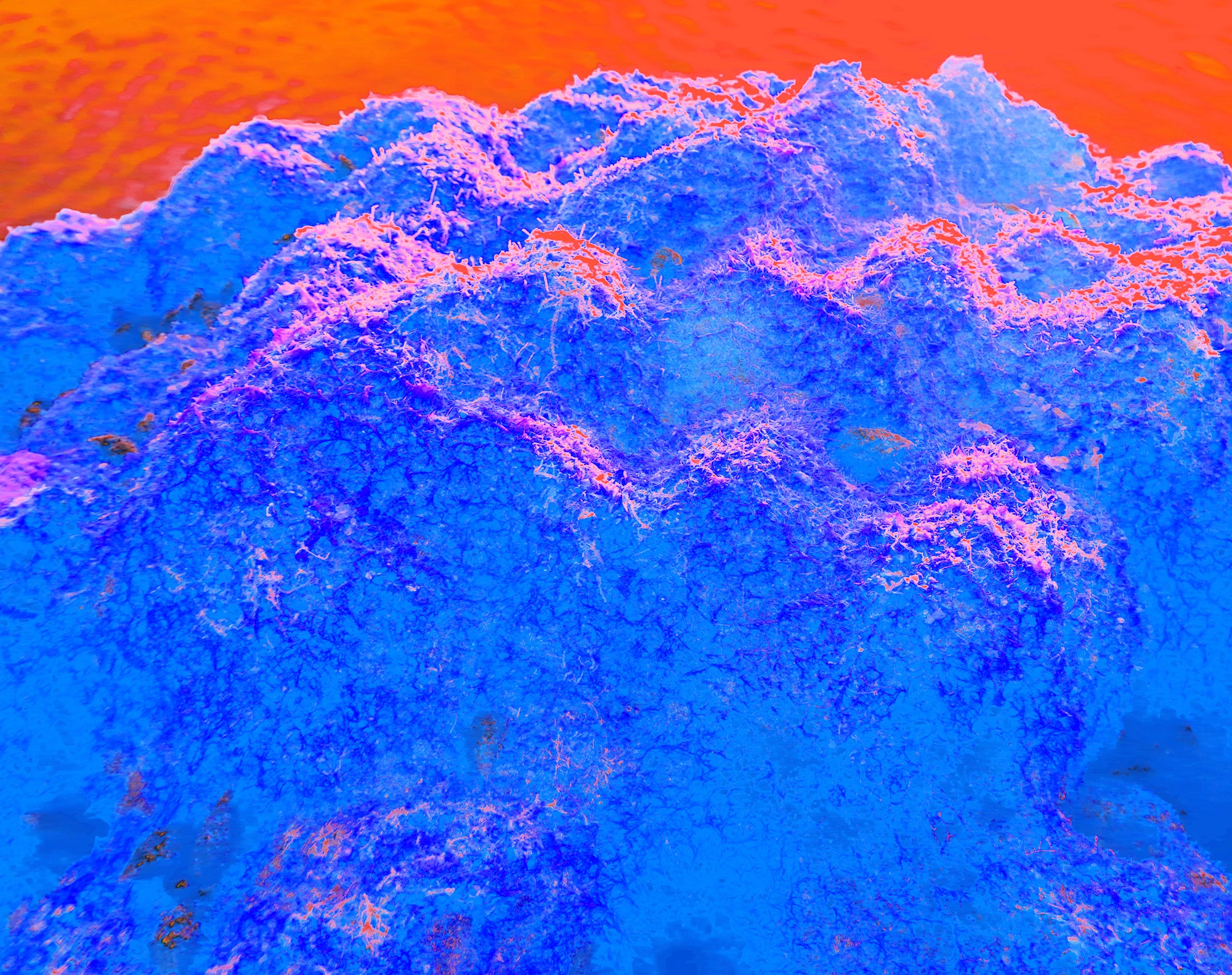 Tjaša Iris, MOUNTAINS WITH SOFT PINK SNOW AND ORANGE SKY,, 2023, 120 x 160 cm